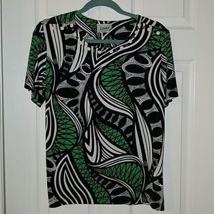 Links green black white embellished top Sz. M